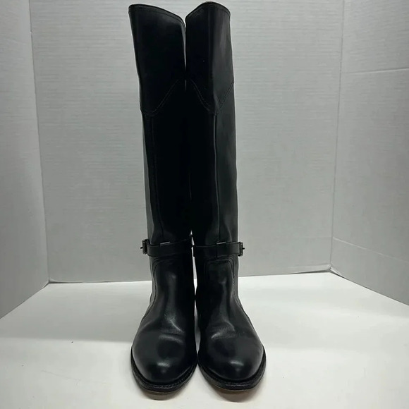 Frye Dorado Boots Riding Leather Tall Pull On Boot Silver Black Women's Size 6 - Picture 3 of 10